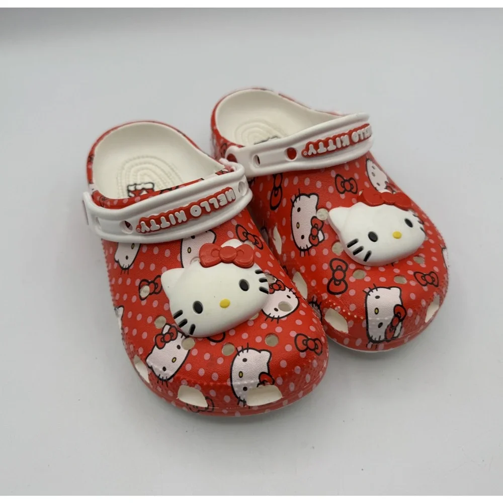 Hello Kitty Crocs Classic Clog Kids Children’s Size 2 Red White Sanrio Pre-owned